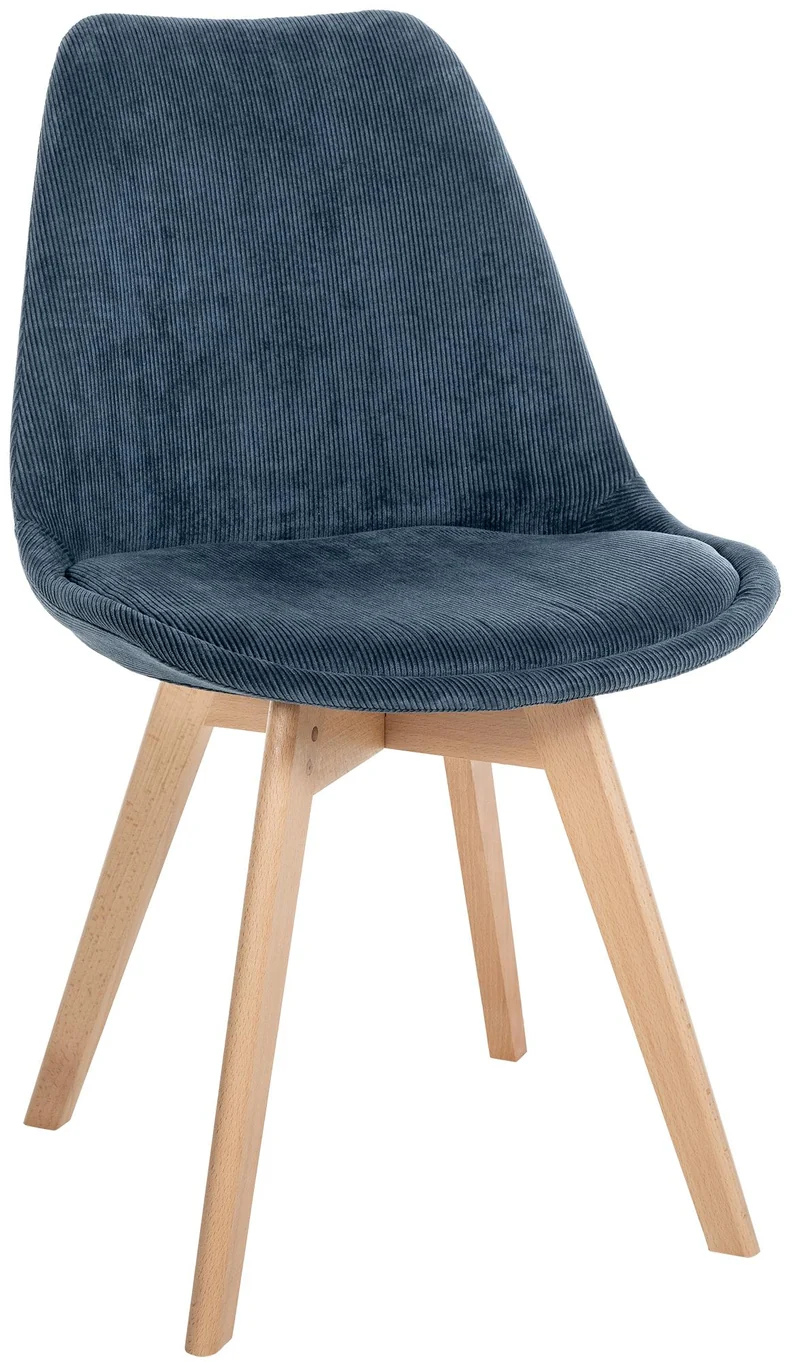 Chaise de salle à manger x1 design scandinave en velours côtelé bleu et pieds en bois clair 10_0002279