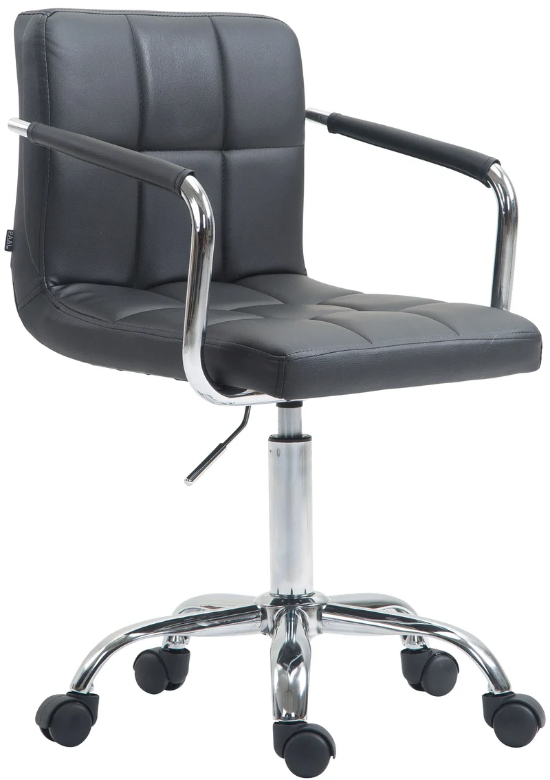 Chaise de bureau sur roulettes hauteur réglable en PVC gris et métal chromé 10_0002540