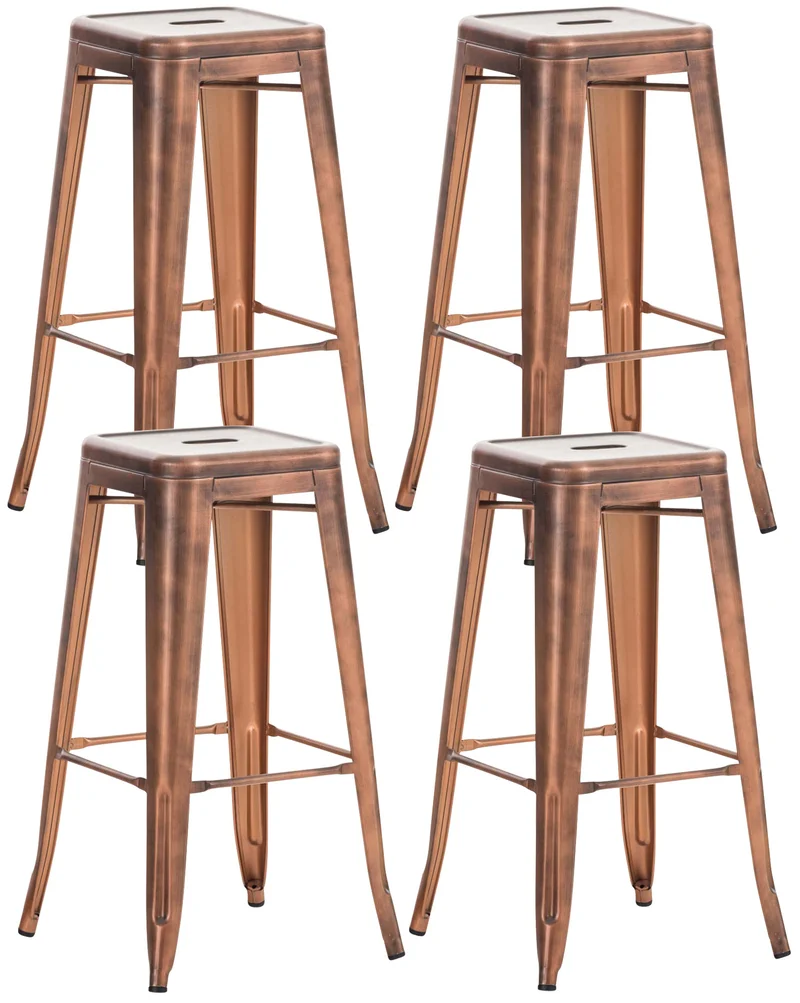 Lot de 4 tabourets de bar style industriel avec repose-pieds en métal cuivré TDB10287