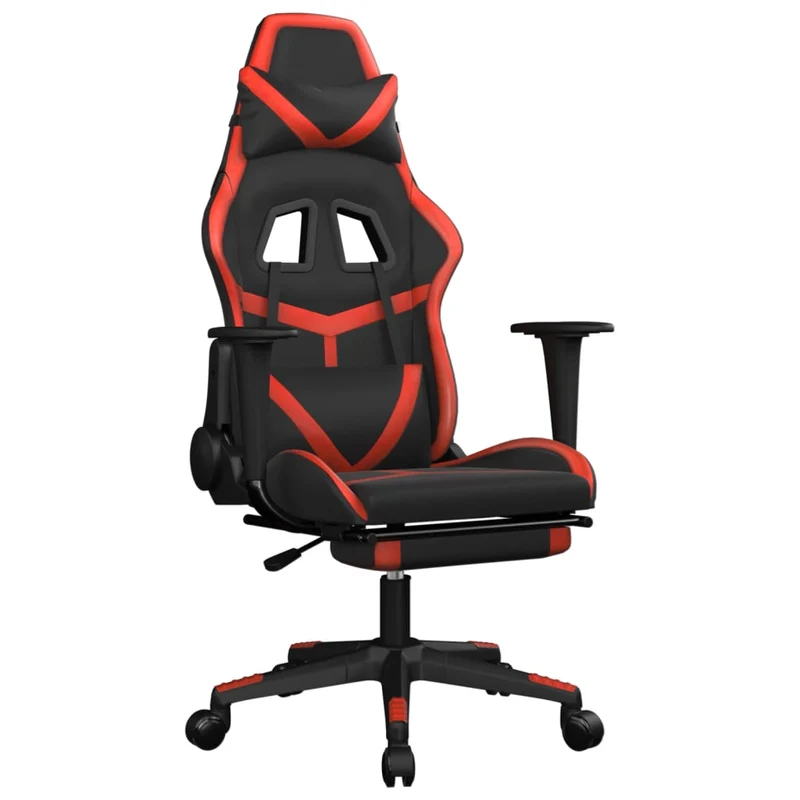 Fauteuil de bureau chaise gaming fonction de massage avec coussin lombaire avec repose-pieds en PVC noir et rouge DEC025860