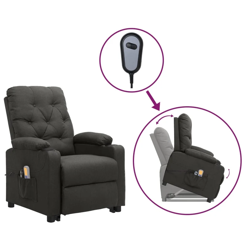 Fauteuil de relaxation avec fonction massage inclinable en tissu gris foncé DEC029216