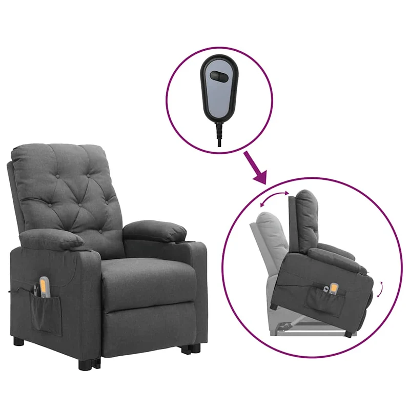 Fauteuil de relaxation avec fonction d'inclinaison manuelle et massage en tissu gris clair DEC029213