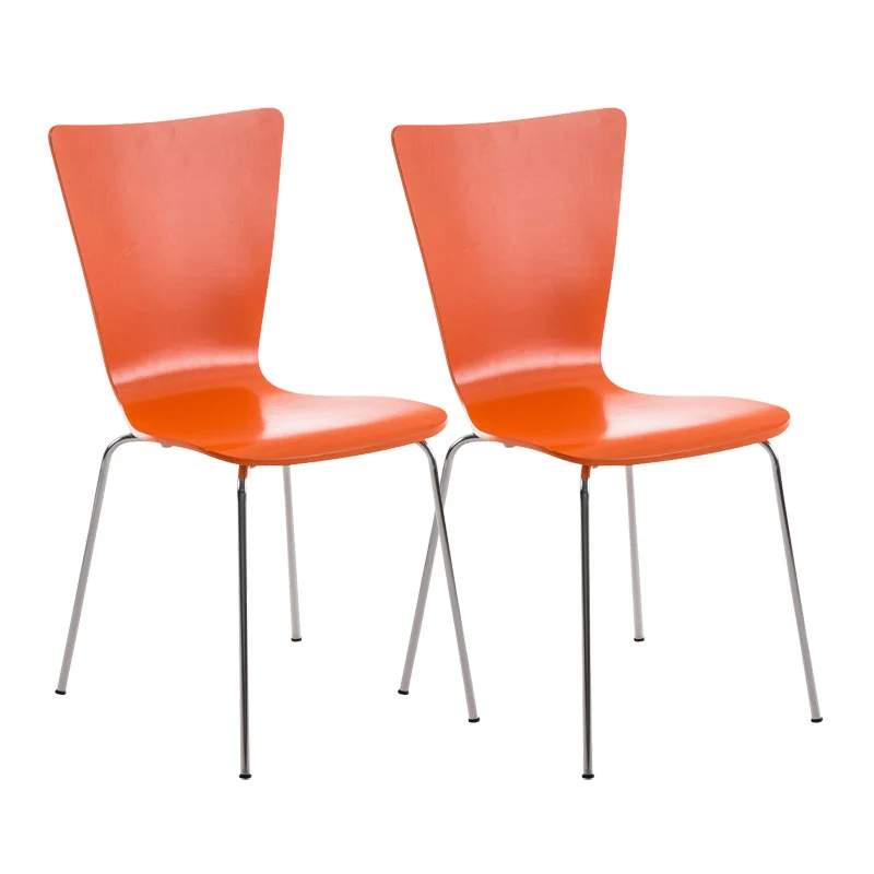 Lot de 2 chaises de cuisine salle à manger empilable en bois orange et structure stable à quatre pieds en métal 10_0003078