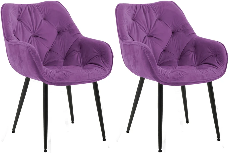 Lot de 2 chaises de salle à manger coutures décoratives en velours violet et pieds en métal noir 10_0007715