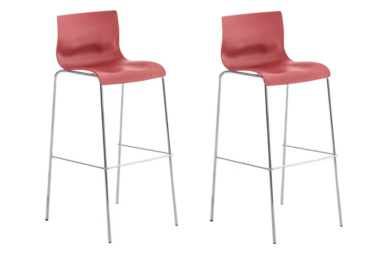 Tabourets de bar x2 en plastique rouge cadre métallique doré à quatre pieds style chic et moderne 10_0006194