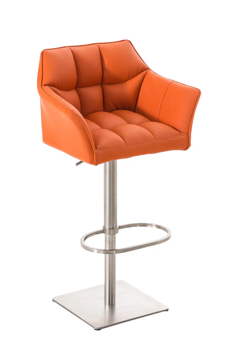 Tabouret de bar x1 réglable en PVC orange assise enveloppante capitonnée avec base carrée acier inoxydable 10_0006861