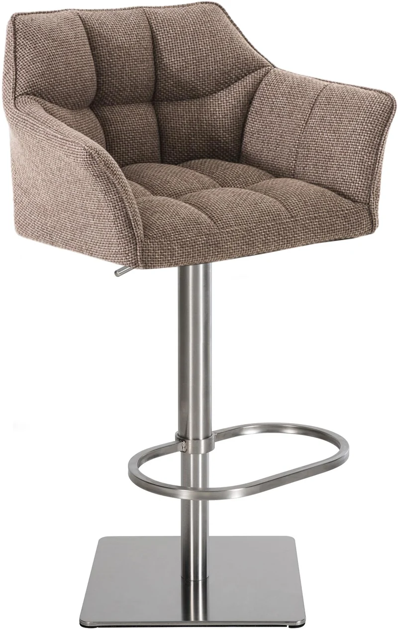Tabouret de bar x1 réglable en tissu marron clair assise enveloppante capitonnée avec base carrée acier inoxydable 10_0006696