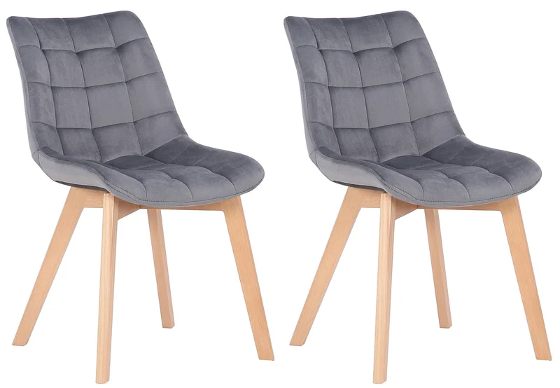 Lot de 2 chaises de salle à manger rembourrage généreux en velours gris piètement en bois 10_0007420