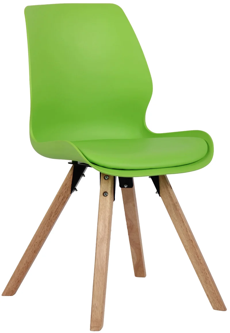 Chaise de salle à manger x1 design scandinave en plastique et PVC vert et pieds en bois carrés clair 10_0007633