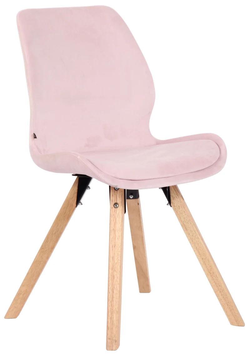 Chaise de salle à manger x1 design scandinave en velours rose et pieds en bois carrés clair 10_0007438