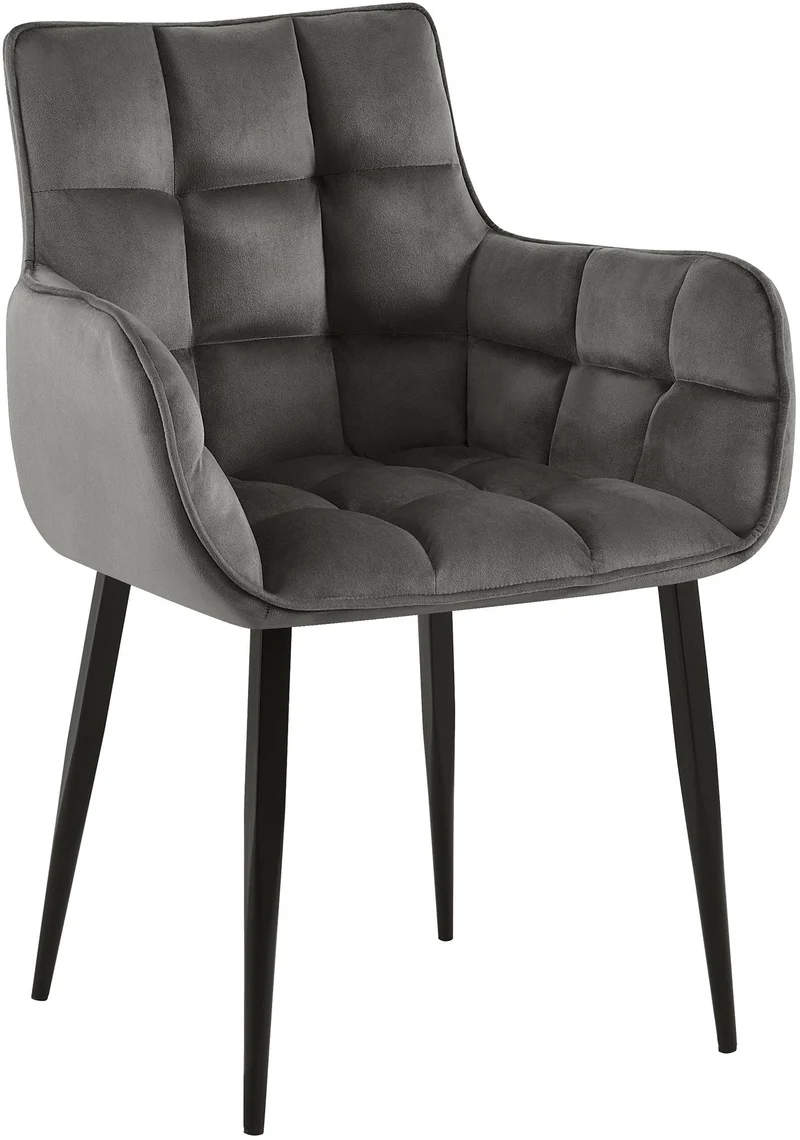 Chaise design rembourrée en velours anthracite design enveloppant pieds métal noir 10_0007552