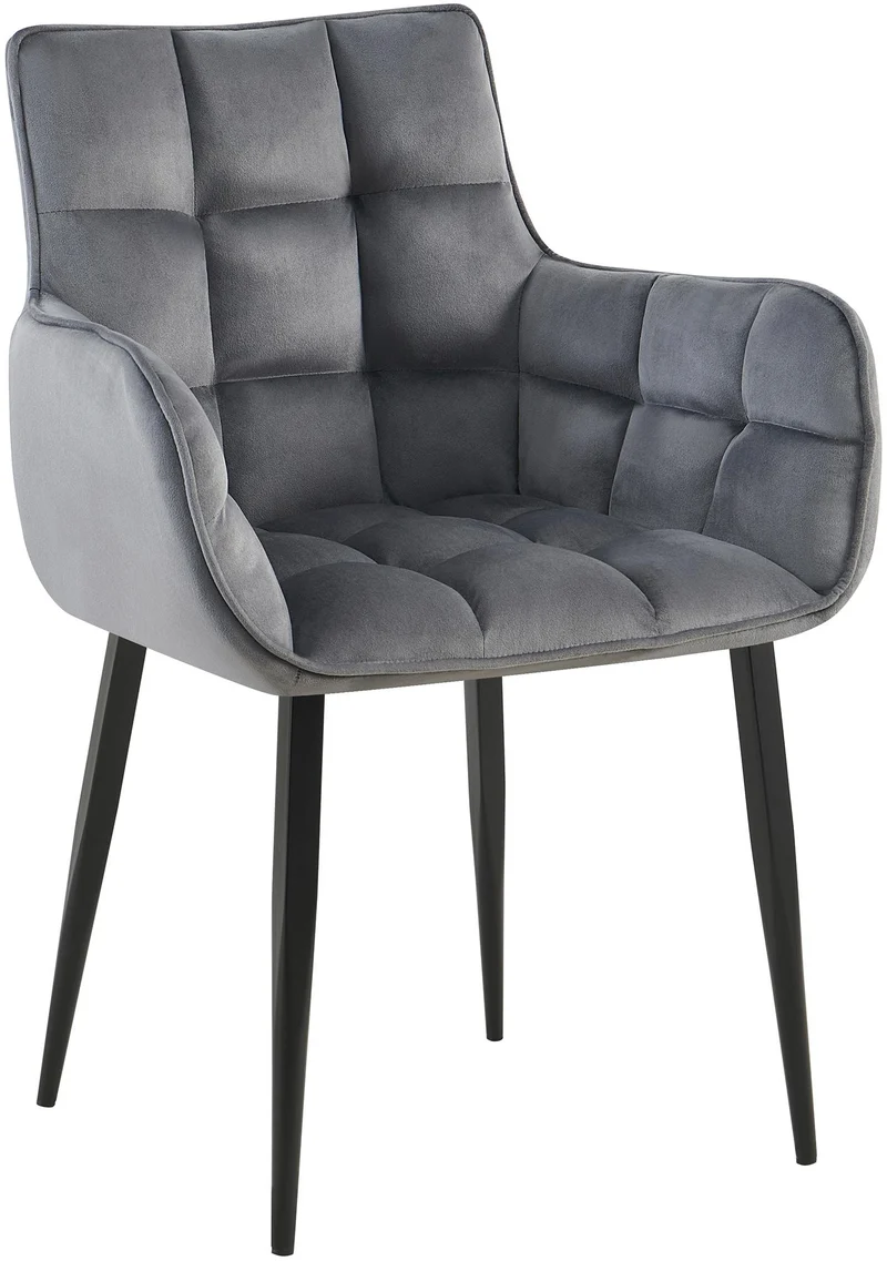 Chaise design rembourrée en velours gris foncé design enveloppant pieds métal noir 10_0007488