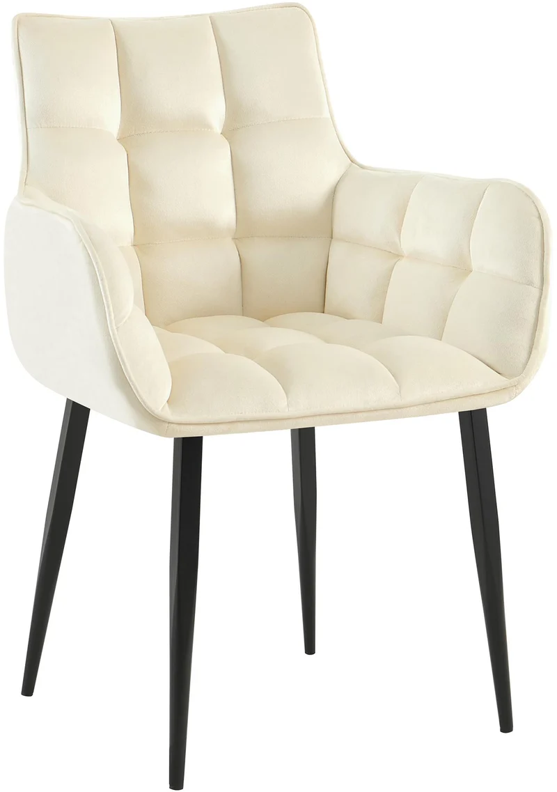 Chaise design rembourrée en velours crème design enveloppant pieds métal noir 10_0007487