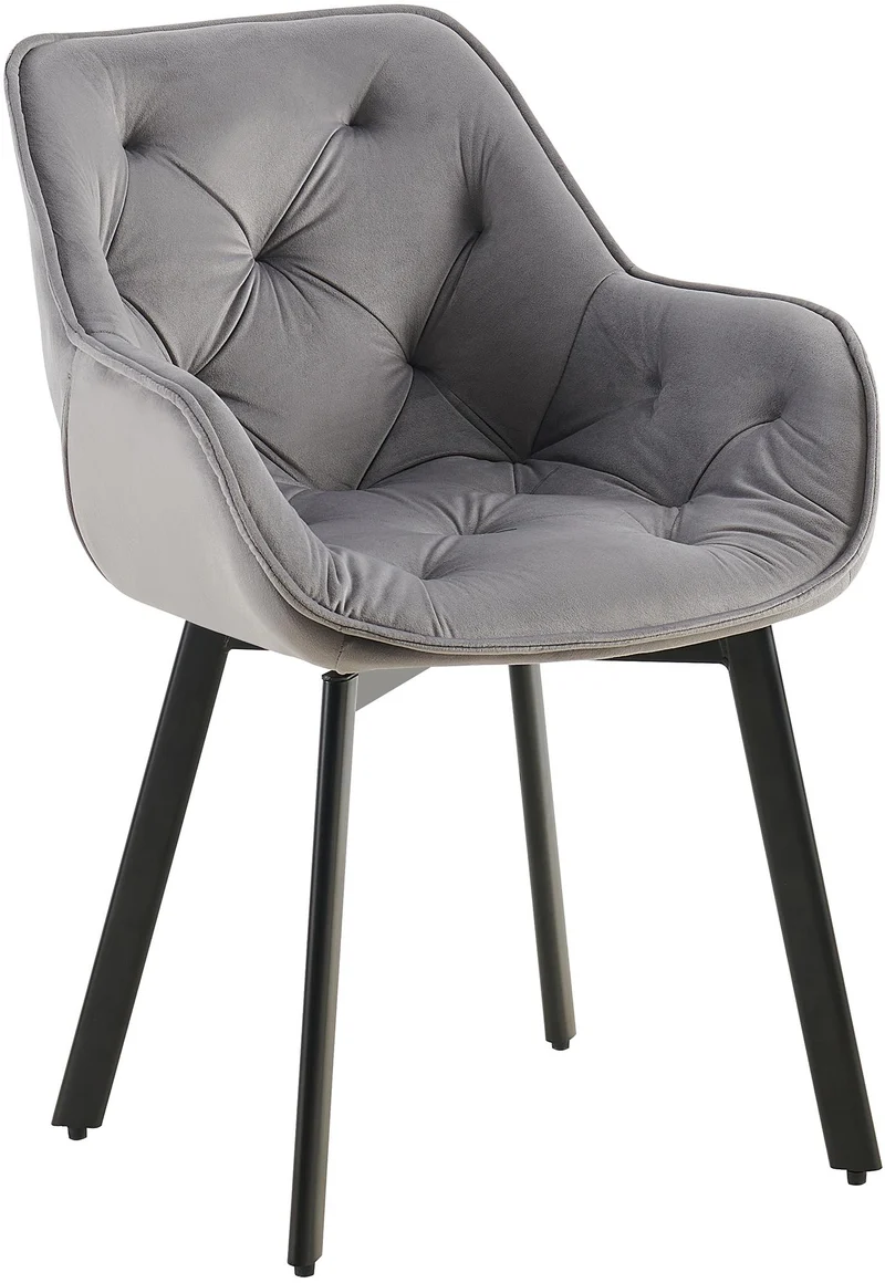 Chaise de salle à manger x1 assise pivotante en velours gris foncé motif matelassé cadre métal 10_0007398