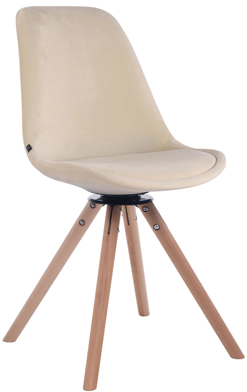 Chaise de salle à manger x1 chaise visiteur assise pivotant à 360° en velours crème piètement en bois rond clair 10_0007262