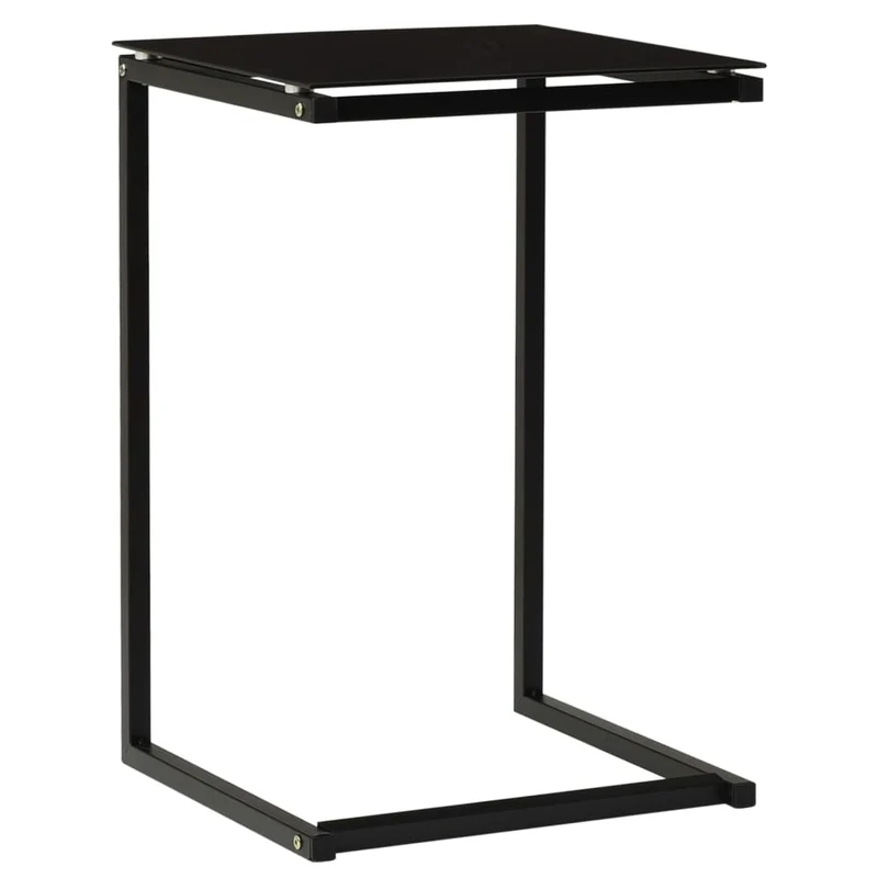 Table d'appoint bout de canapé 40 x 40 x 60 cm verre trempé noir et acier DEC032485