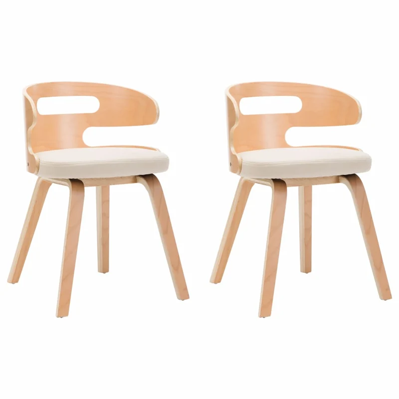 Lot de 2 chaises de salle à manger cuisine design intemporel bois courbé et synthétique crème CDS020410