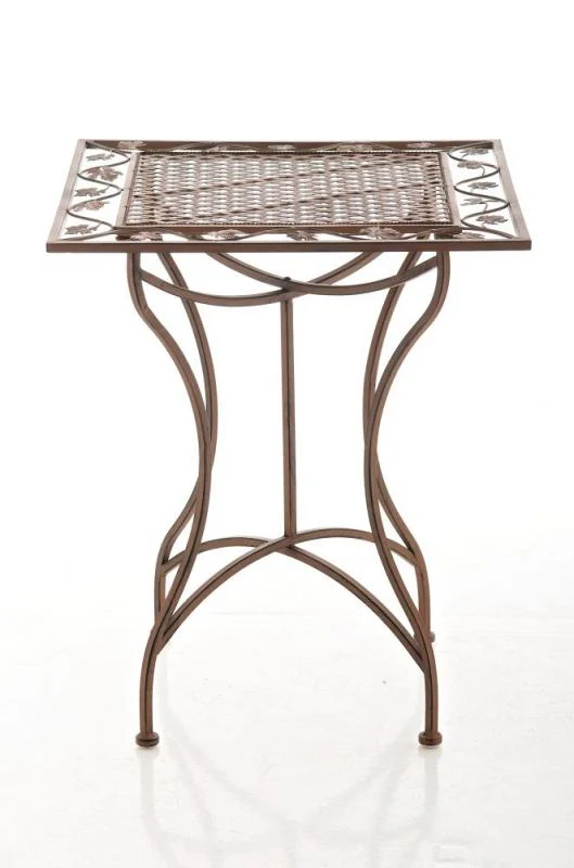 Table de jardin terrasse balcon design rustique en fer forgé marron vieilli 10_0003814