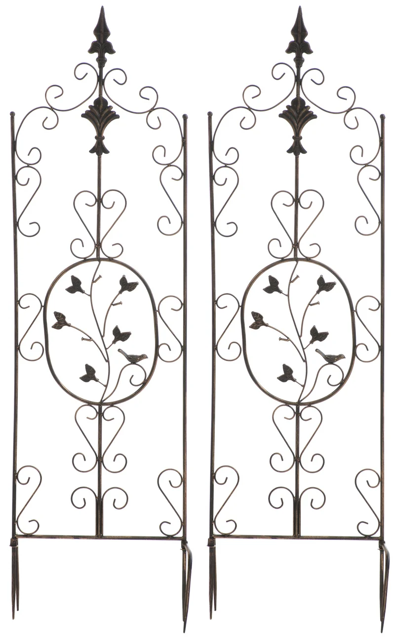 Lot de 2 treillis de jardin support pour plantes grimpantes 122x35 cm en métal bronze 10_0003829