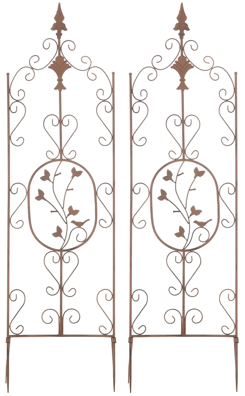 Lot de 2 treillis de jardin support pour plantes grimpantes 122x35 cm en métal marron vielli 10_0003825
