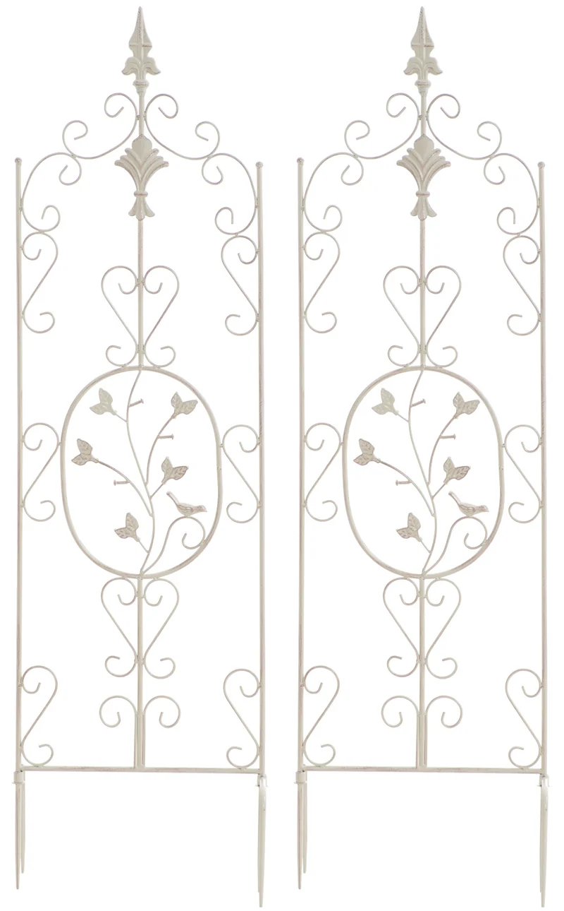 Lot de 2 treillis de jardin support pour plantes grimpantes 122x35 cm en métal crème vieilli 10_0003827