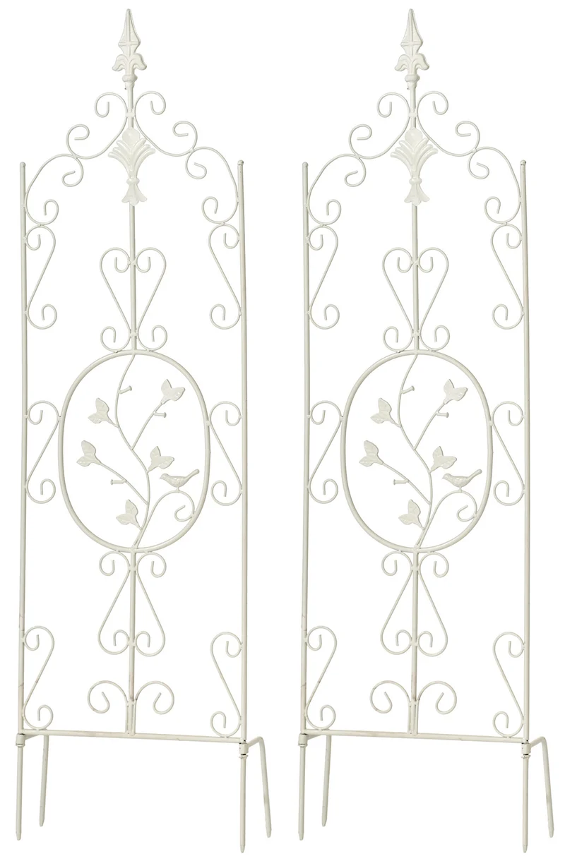 Lot de 2 treillis de jardin support pour plantes grimpantes 122x35 cm en métal blanc 10_0003824