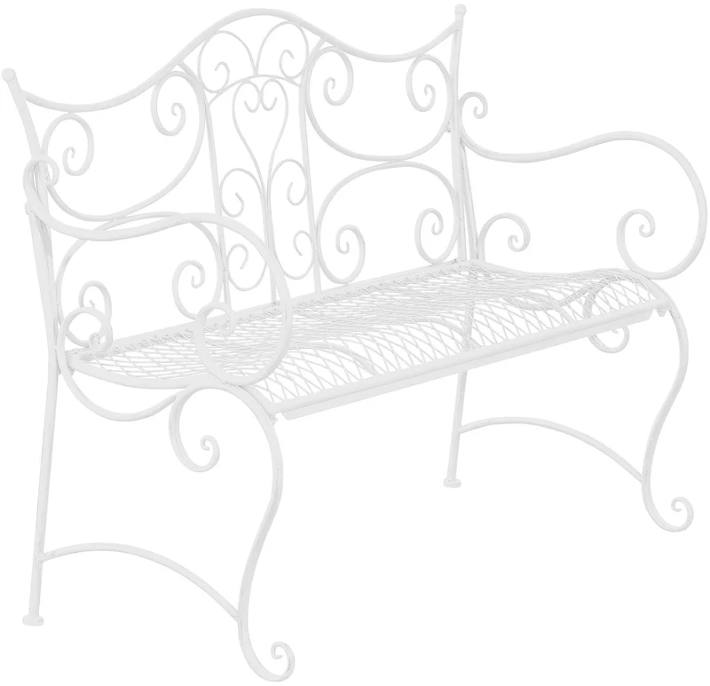 Banc de jardin avec accoudoirs design rustique largeur 113 cm en métal blanc 10_0002947