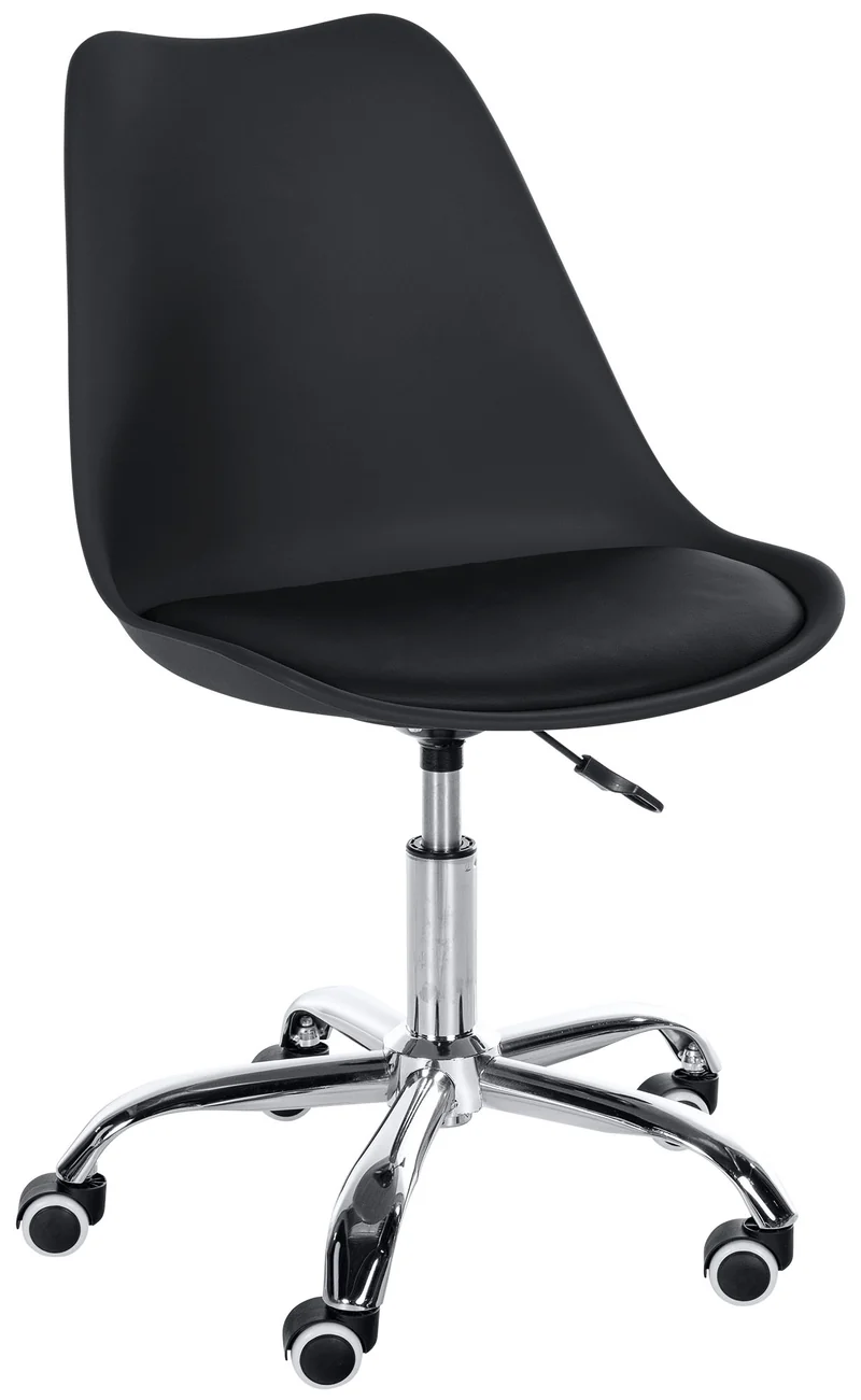 Tabouret de travail sur roulettes hauteur réglable en plastique noir et métal 10_0006965