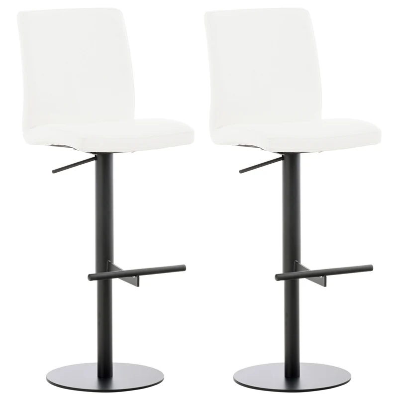 Lot de 2 tabourets de bar avec repose-pieds et dossier assise en similicuir blanc cadre métal noir 10_0006748