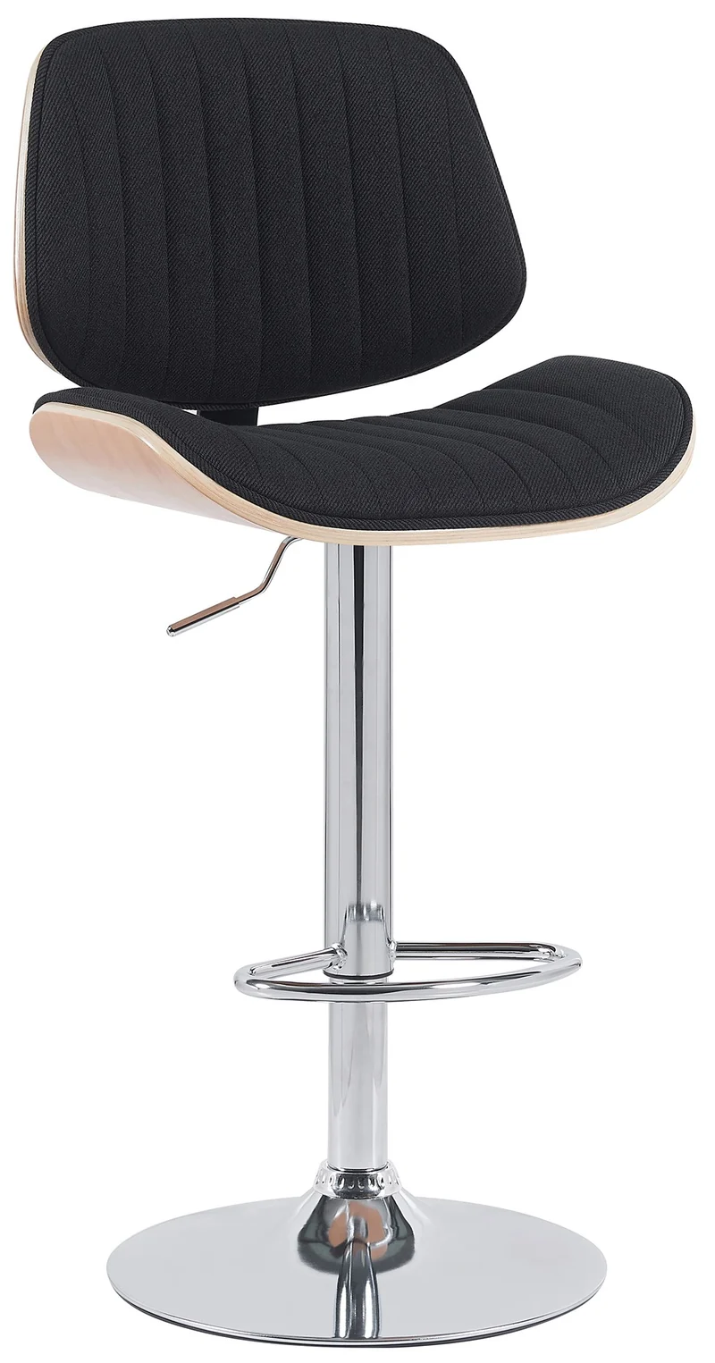 Tabouret de bar x1 style rétro moderne assise en similicuir noir bois clair et cadre métal chromé 10_0006210
