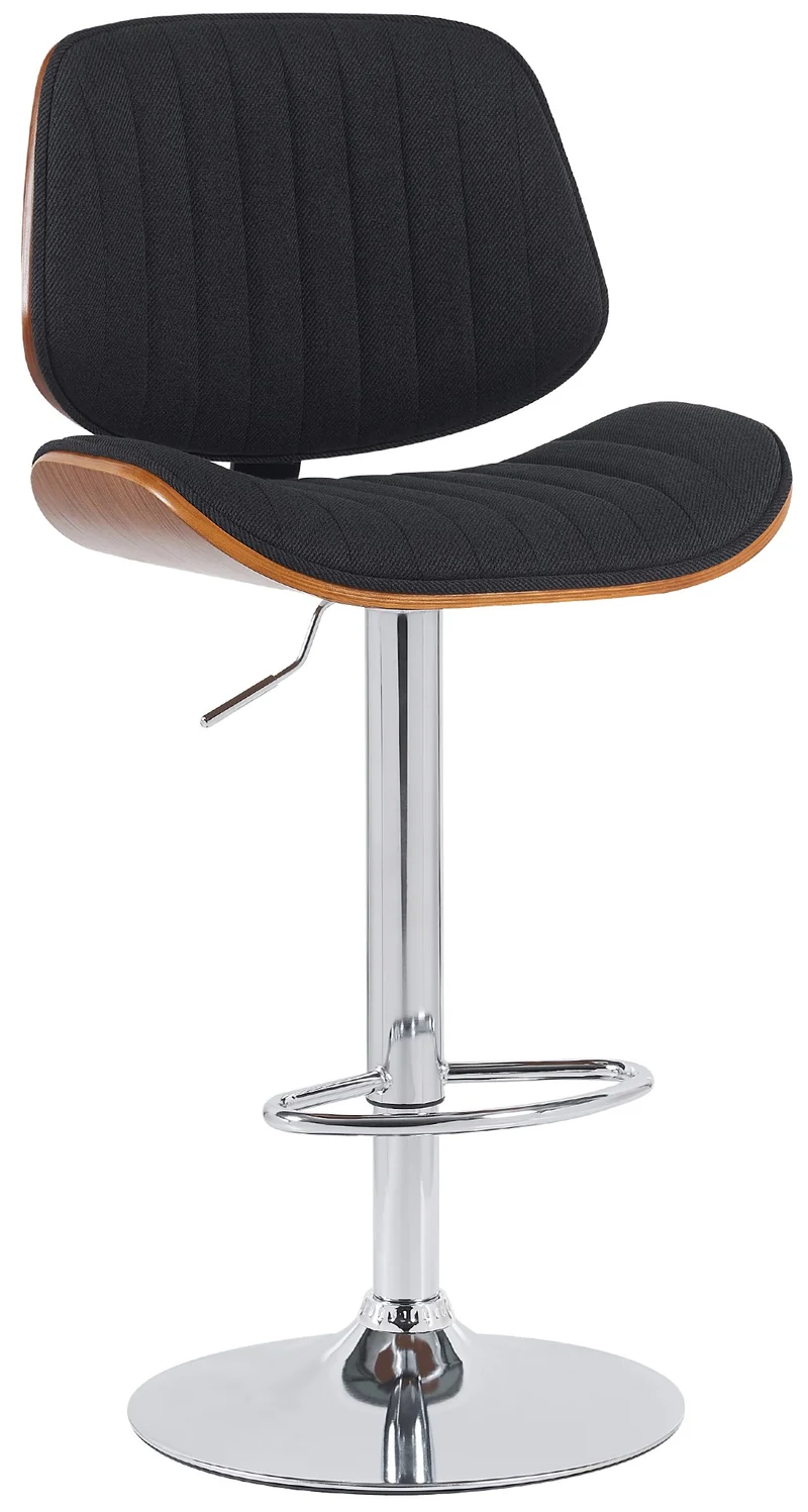Tabouret de bar x1 style rétro moderne assise en tissu noir bois noyer et cadre métal chromé 10_0006203