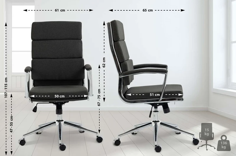 Fauteuil de bureau sur roulettes dossier à triple rembourrage et forme ergonomique en tissu gris foncé et métal chromé 10_0007070