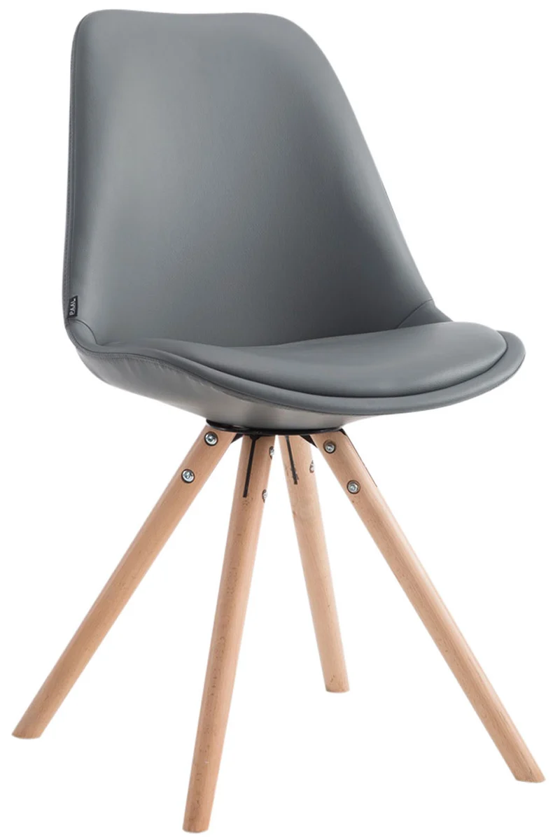 Chaise de cuisine salle à manger scandinave assise en PVC gris 4 pieds en bois forme rond clair 10_0003405
