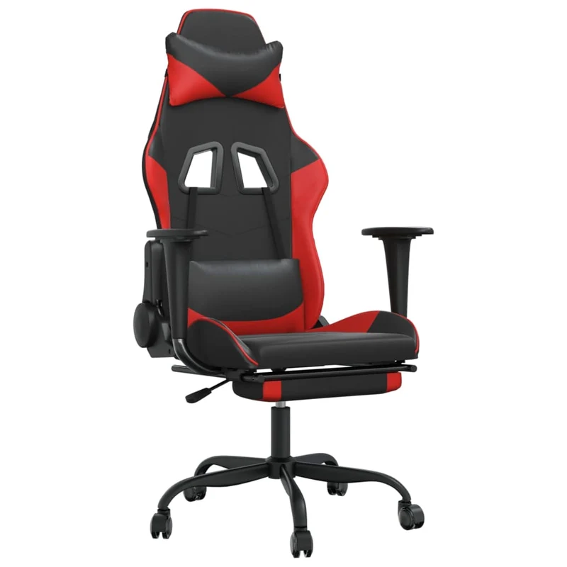 Fauteuil de bureau chaise gaming sur roulettes avec repose-pieds en PVC noir et rouge DEC025792