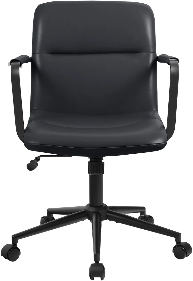 Chaise de bureau sur roulette avec accoudoirs design rétro en cuir véritable noir 10_0007002