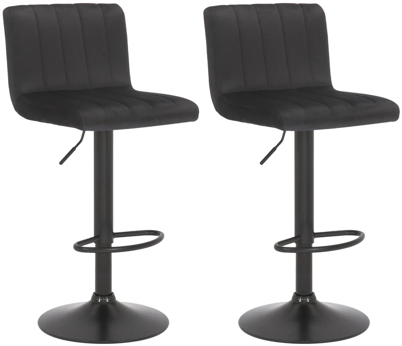 Lot de 2 tabourets de bar pivotant hauteur réglable assise surpiqué en velours noir et métal noir 10_0006316