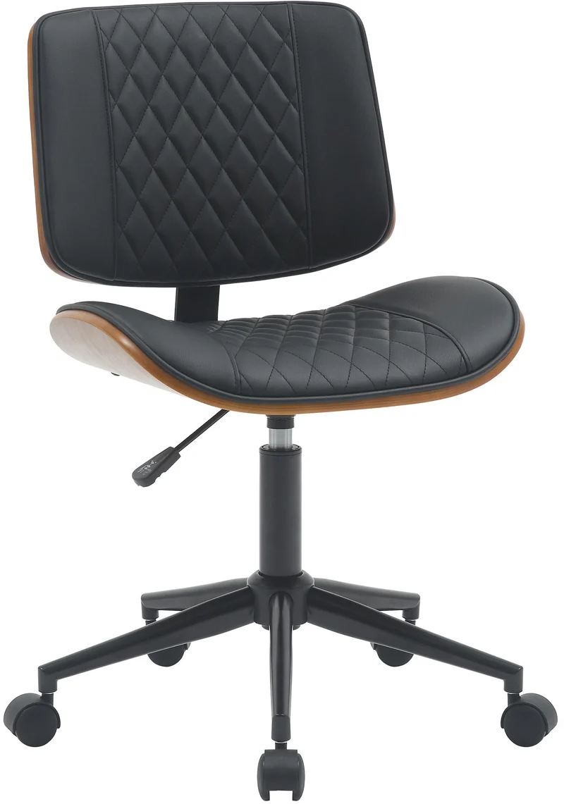Fauteuil de bureau ergonomique réglable – Dossier matelassé à losanges PVC noir bois noyer 10_0006984