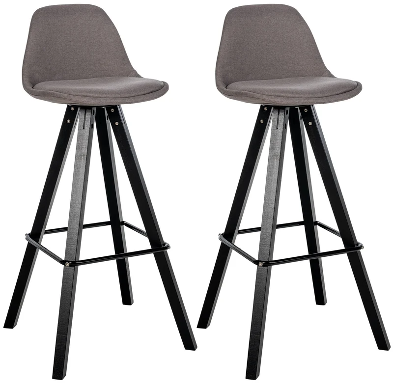 Lot de 2 tabourets de bar chaise haute repose-pieds style scandinave en tissu taupe structure en bois foncé carré 10_0006086