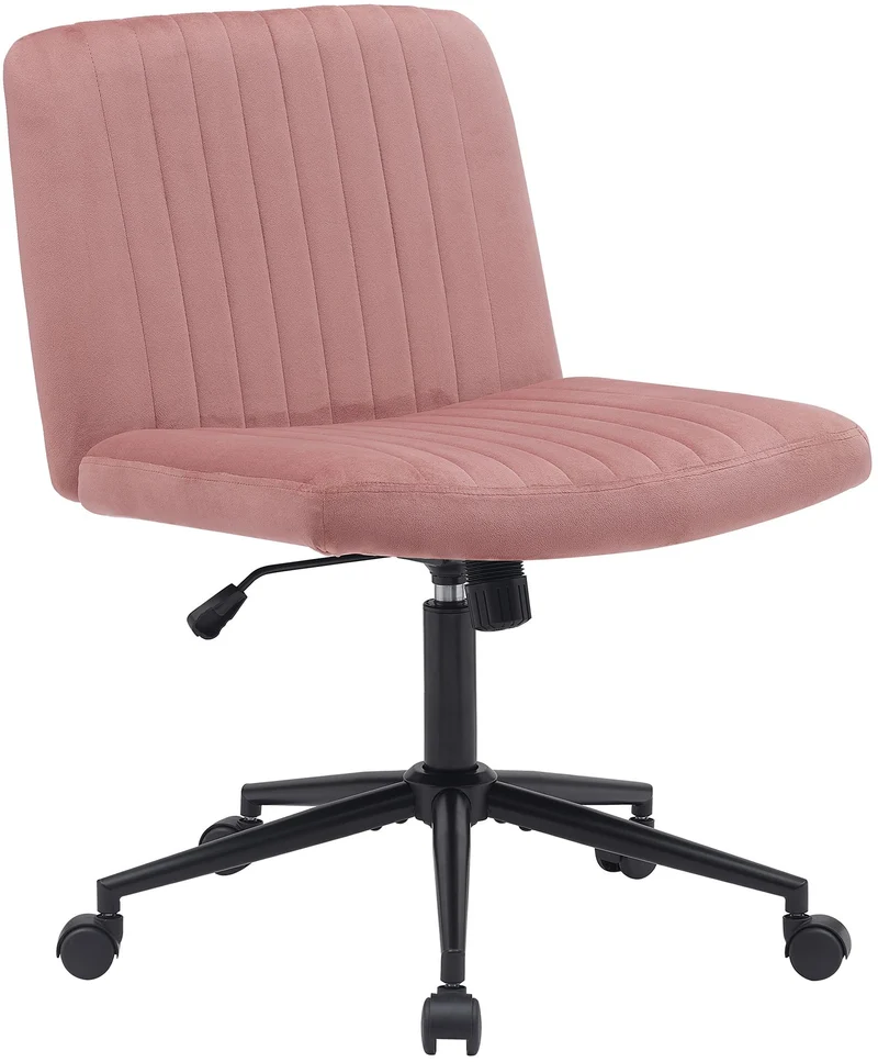 Chaise de bureau contemporaine surpiqûres verticale en velours rose réglable en hauteur et rotatif à 360 degrés 10_0007067