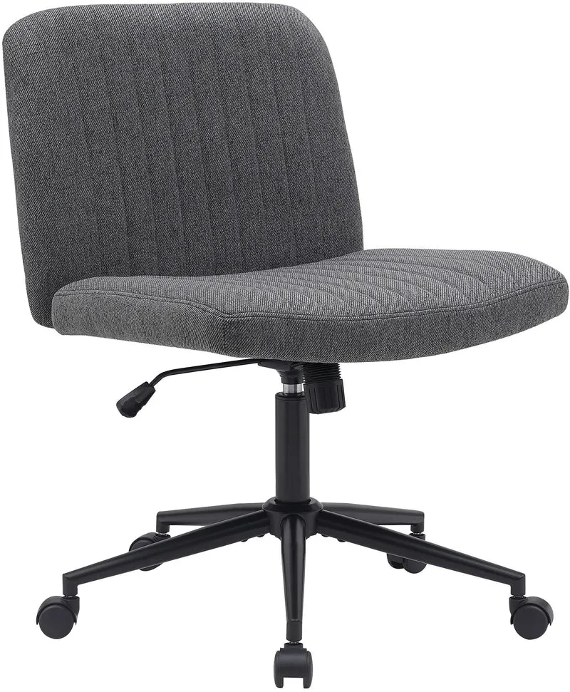 Chaise de bureau contemporaine surpiqûres verticale en tissu gris foncé réglable en hauteur et rotatif à 360 degrés 10_0007030