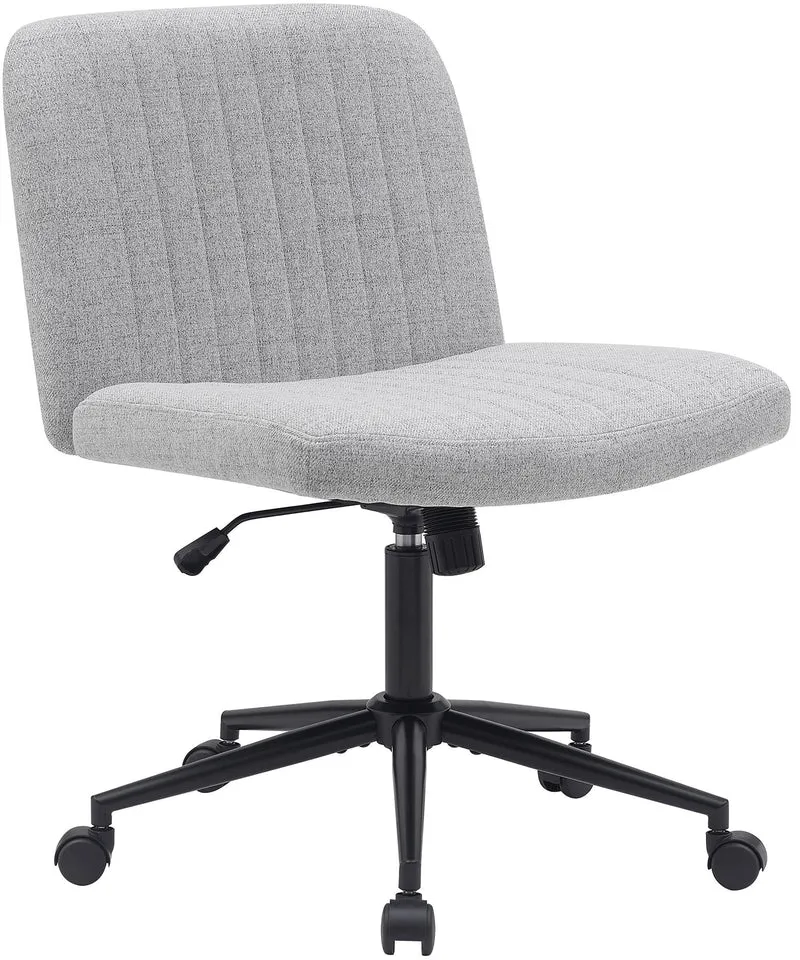 Chaise de bureau contemporaine surpiqûres verticale en tissu gris clair réglable en hauteur et rotatif à 360 degrés 10_0007001