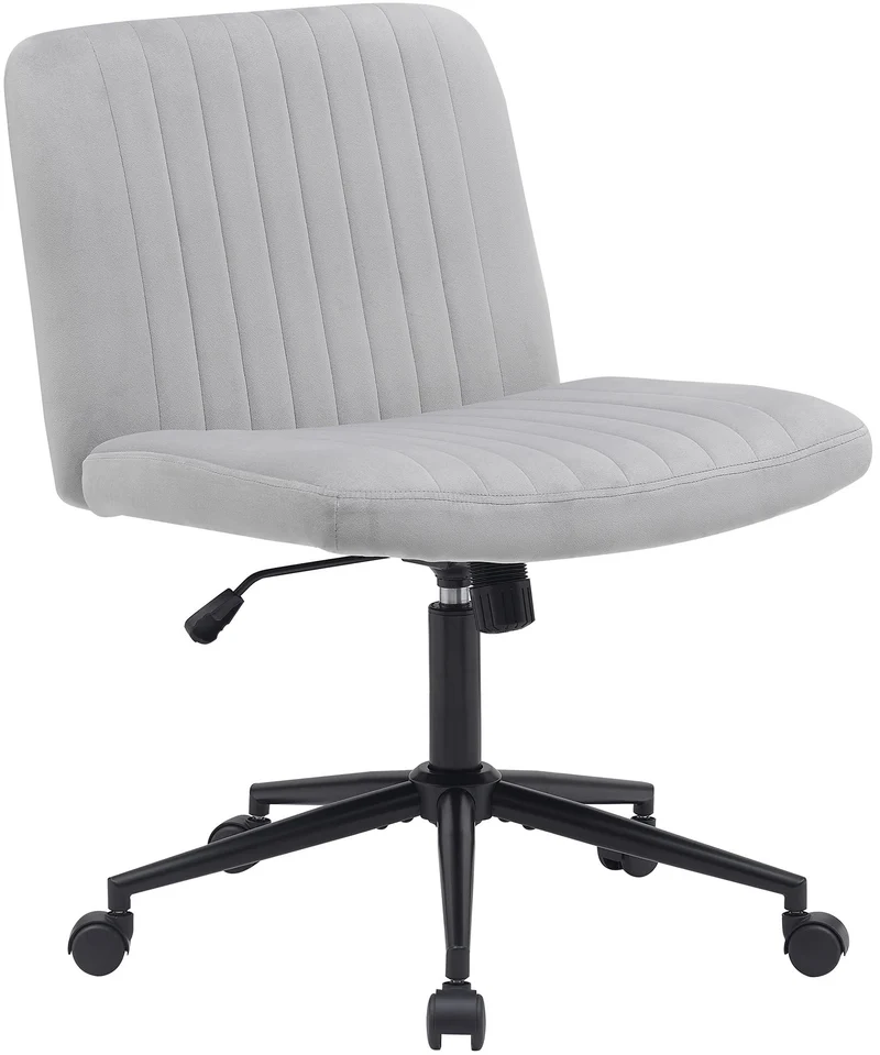 Chaise de bureau contemporaine surpiqûres verticale en velours gris clair réglable en hauteur et rotatif à 360 degrés 10_0006994
