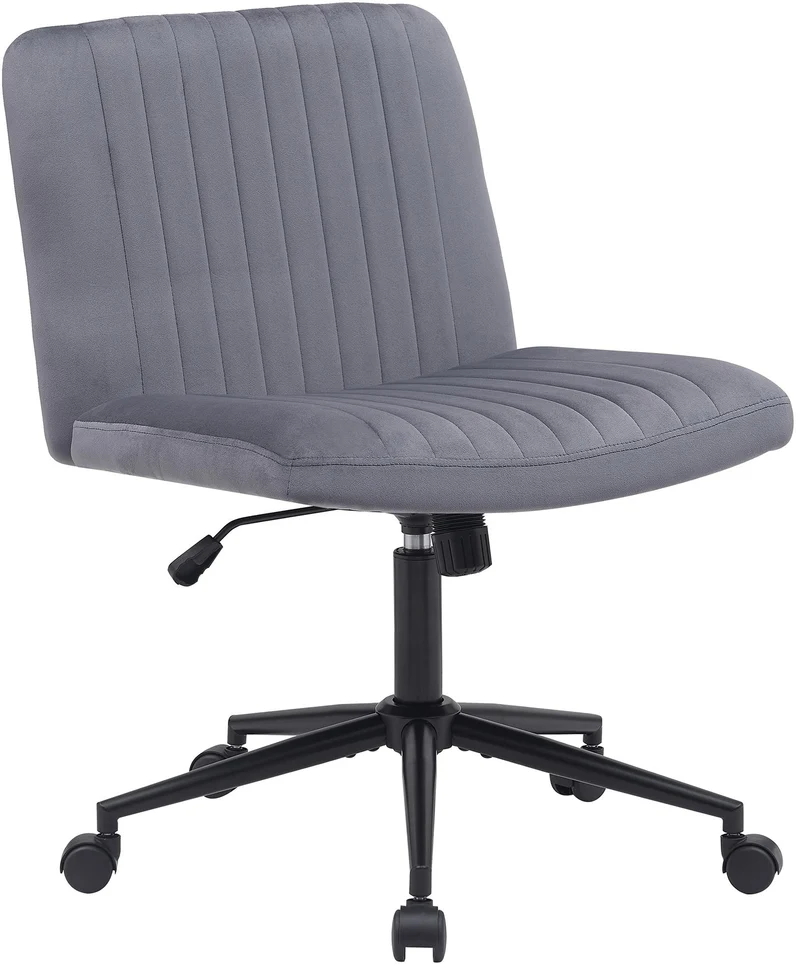Chaise de bureau contemporaine surpiqûres verticale réglable en hauteur et rotatif à 360 degrés en velours gris foncé 10_0006991