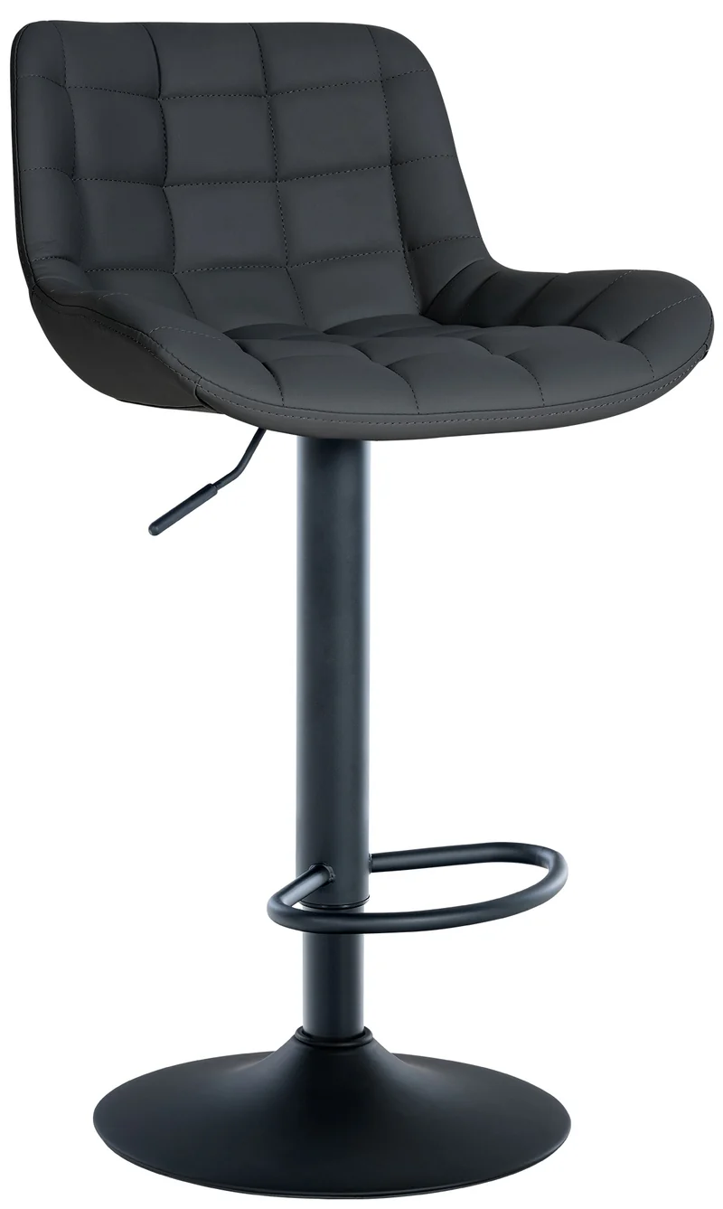 Tabouret de bar x1 en PVC noir avec surpiqûres décoratives carrées cadre métal noir avec repose-pieds 10_0005866