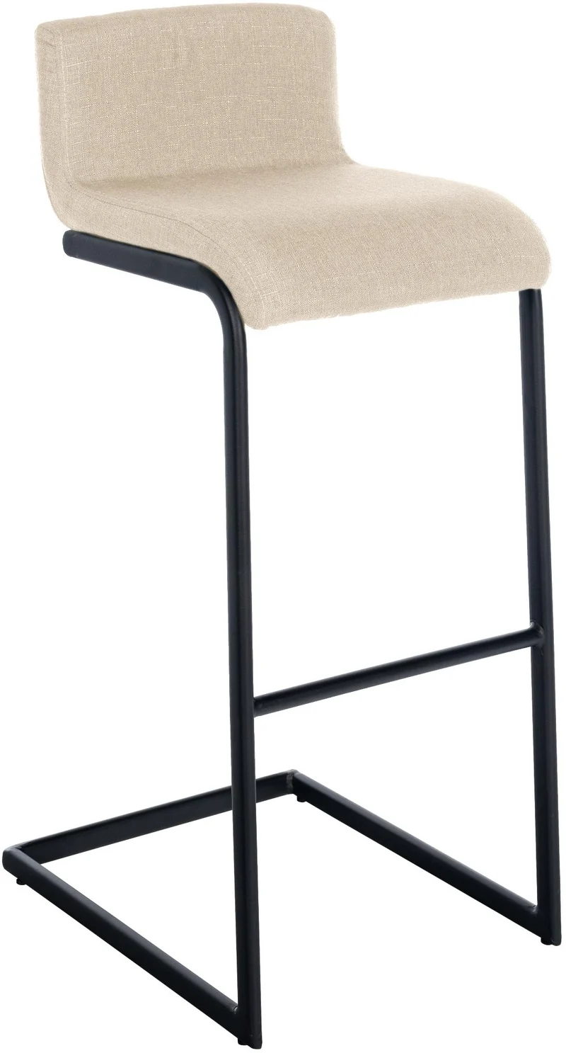 Tabouret de bar x1 design minimaliste assise en tissu crème piètement en U métal noir repose-pieds 10_0006095