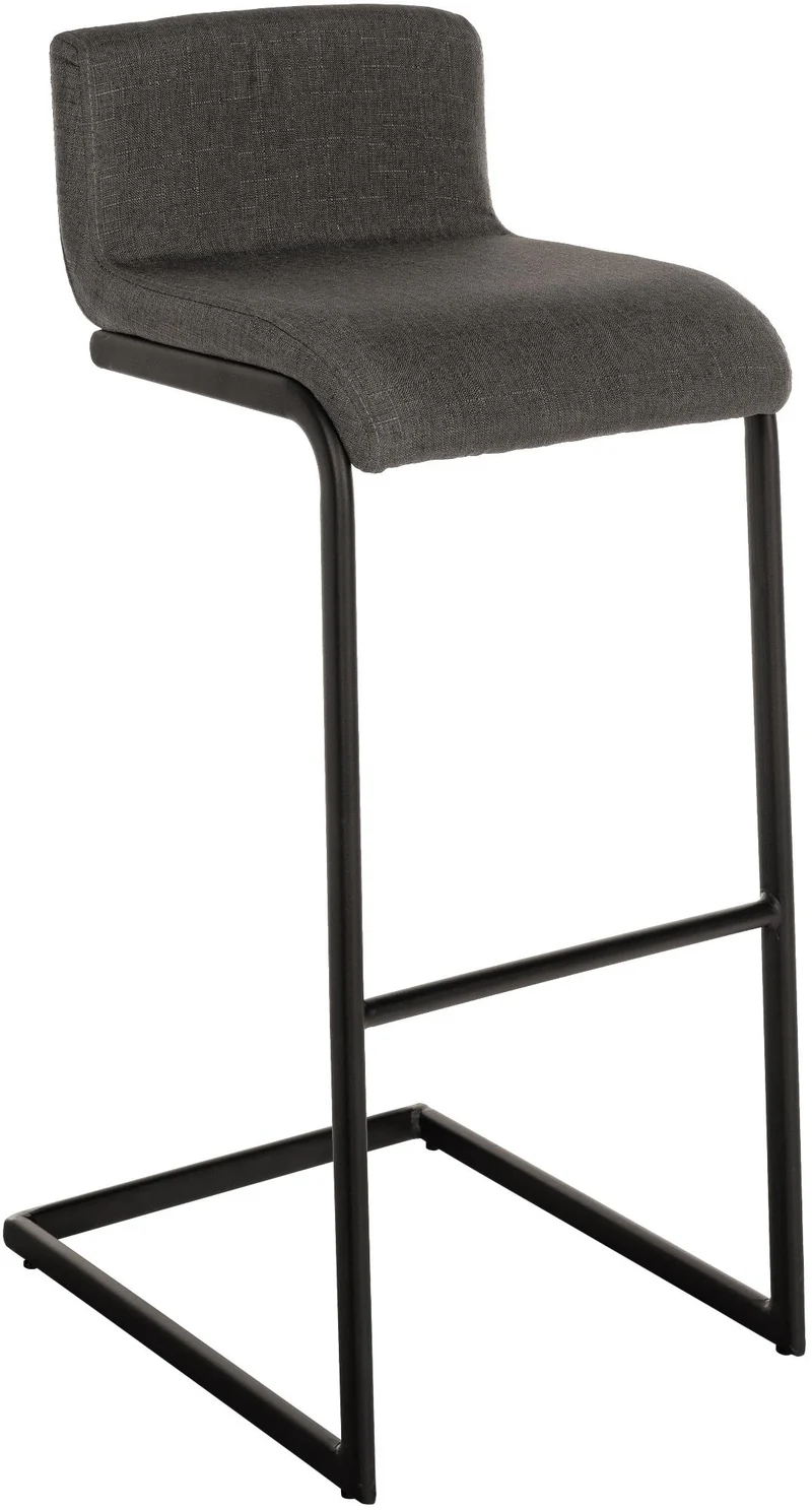Tabouret de bar x1 design minimaliste assise en tissu gris foncé piètement en U métal noir repose-pieds 10_0006094