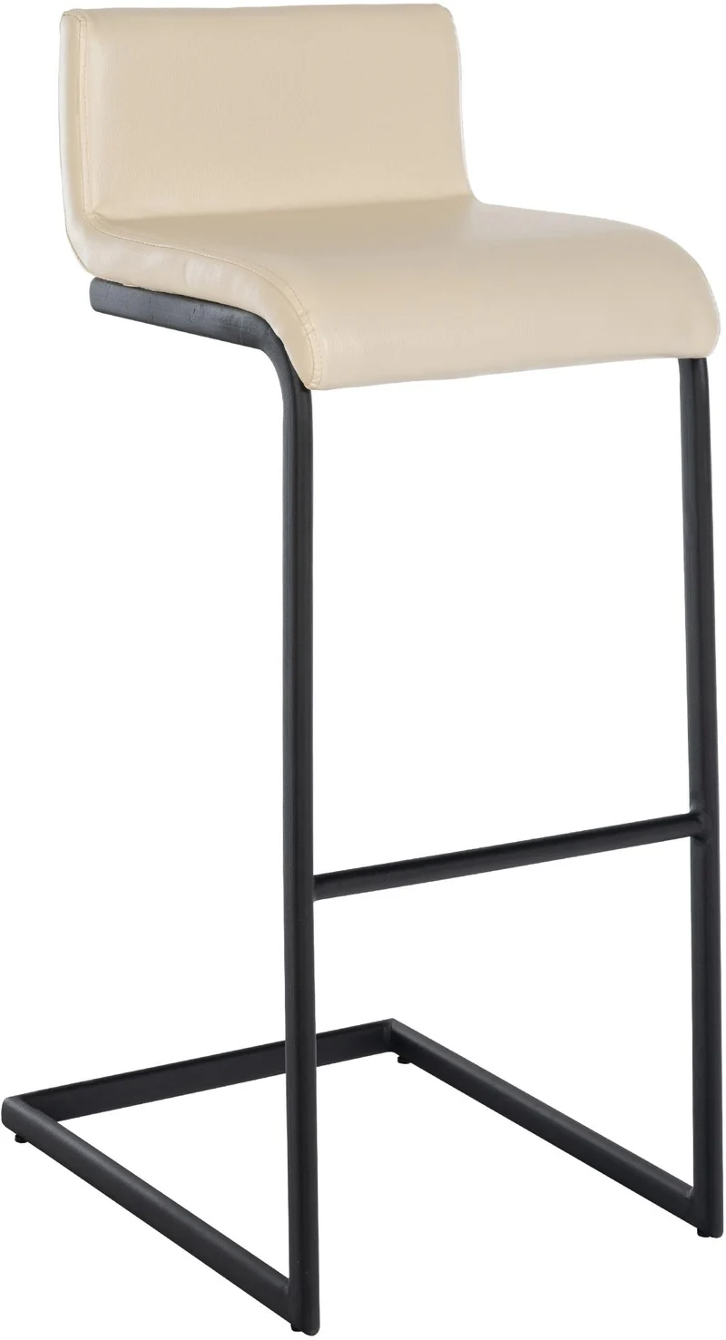 Tabouret de bar x1 design minimaliste assise en PVC crème piètement en U métal noir repose-pieds 10_0006083