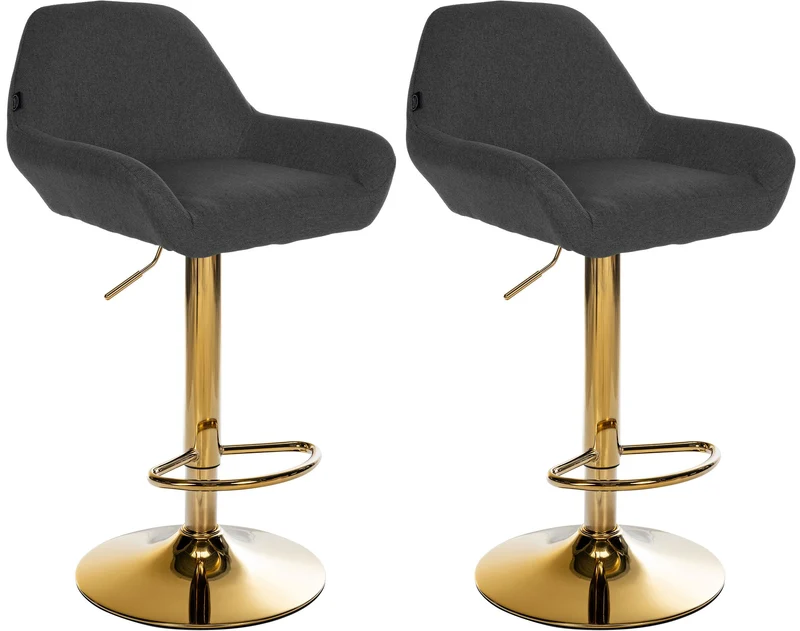 Lot de 2 tabourets de bar repose-pieds en forme d'arc en métal doré assise en tissu noir TDB10795