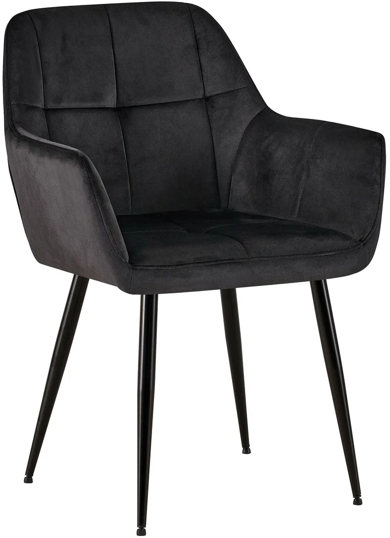 Chaise de salle à manger bureau coutures décoratives carrées en velours noir pieds en métal noir 10_0001898