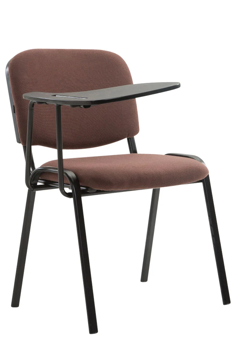 Chaise visiteur zone d'attente avec une petite table rabattable en tissu marron piètement à 4 pieds en métal 10_0002772